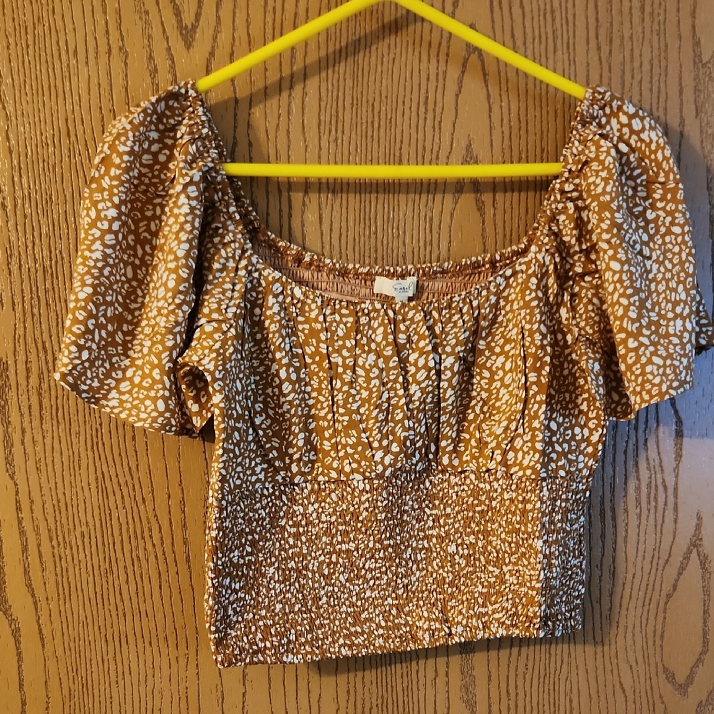 Easle Brown and White Smocked Fitted Blouse
